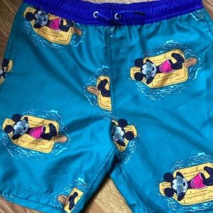 Neff Teal Swim Shorts with Panda Print